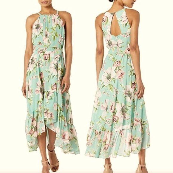 Vince Camuto Dresses & Skirts - Vince Camuto Floral Chiffon Halter Dress High-Low Green Size 14